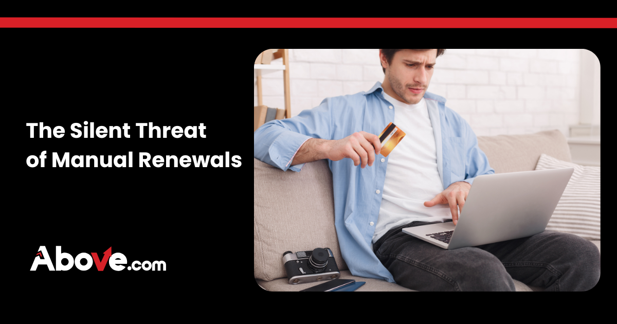 Man checking domain renewal on his laptop with credit card