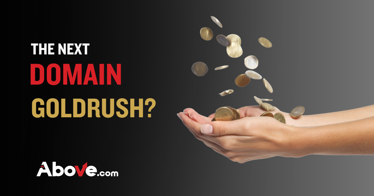 Title of blog: The Next Domain Gold Rush with hand outstretched catching gold coins.