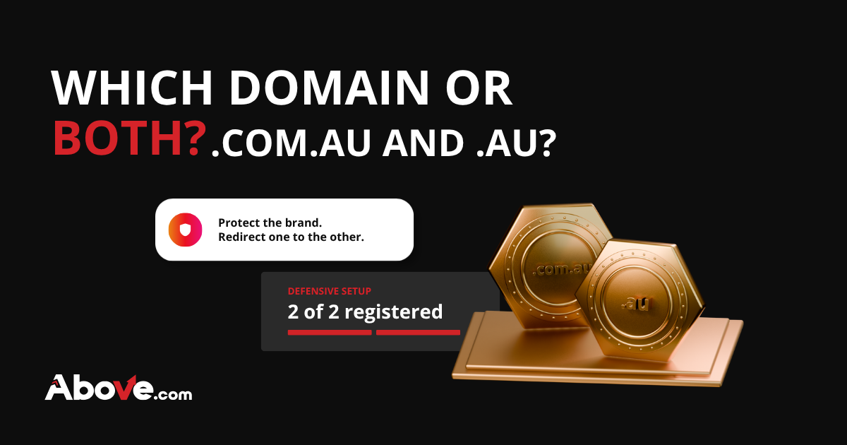 two bronze hexagonal coins on a platform, one with /.com.au and the other with .au