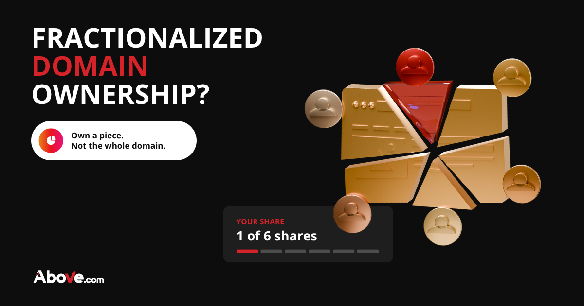 Title: Fractionalized Domain Ownership with a golden rectangle cut into pieces with one red piece standing out