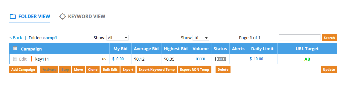 Edit Keyword Campaign for AB testing